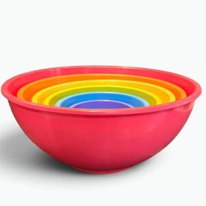 Vibrant Rainbow Nesting Mixing Bowls Set of 6 Retro Modern Kitchenware Decor